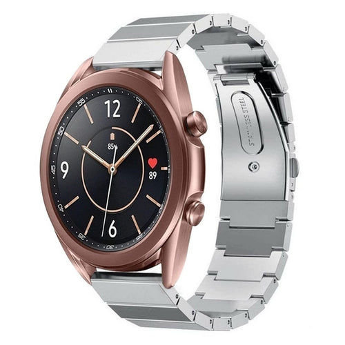 Premium Metal Strap, silver, on a watch, 3/4 front view