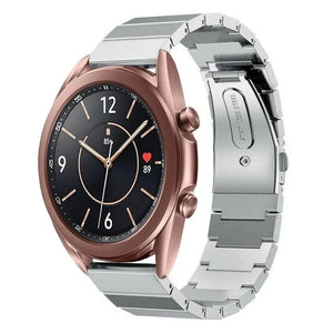 Premium Metal Strap, silver, on a watch, 3/4 front view