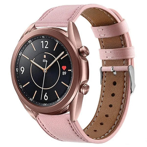 Modern Leather Strap, pink, on a watch, 3/4 front view