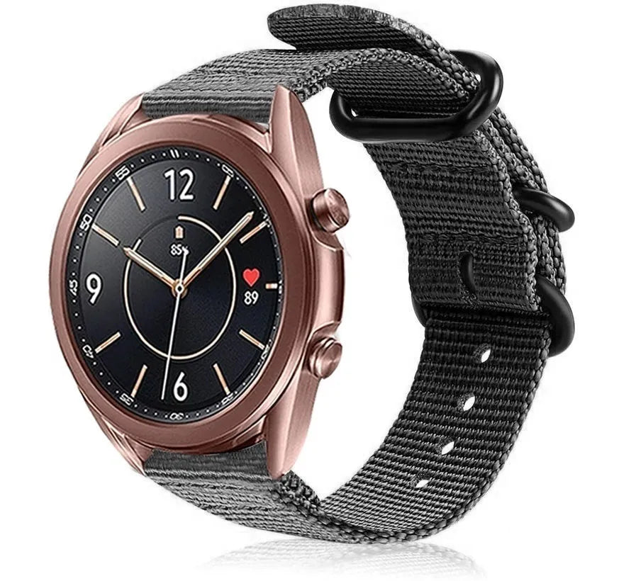 Nylon Buckle Strap, black, on a watch, 3/4 front view