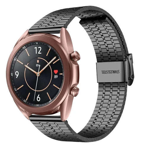 Fine Steel Strap, black, on a watch, 3/4 front view