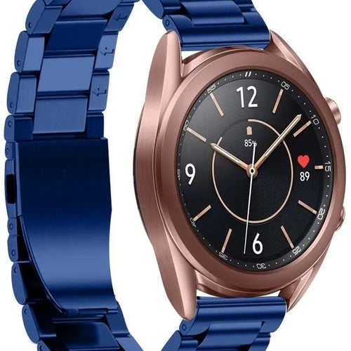 Steel Strap, blue, on a watch, 3/4 front view