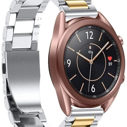 Steel Strap, silver/gold, on a watch, 3/4 front view