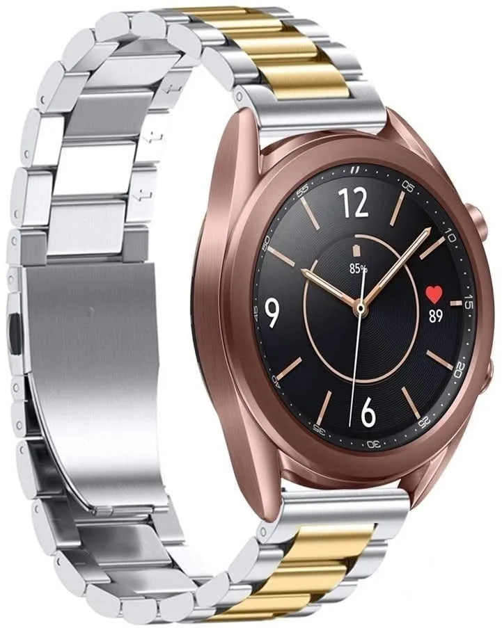 Steel Strap, silver/gold, on a watch, 3/4 front view