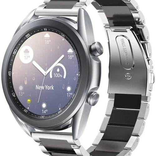 Steel Strap, silver/black, on a watch, 3/4 front view