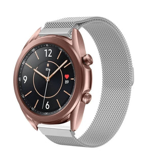 Milanese Strap, silver, on a watch, 3/4 front view
