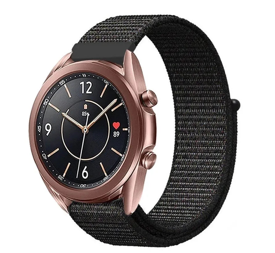 Nylon Strap, black, on a watch, 3/4 front view