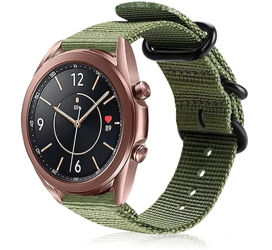Nylon Buckle Strap, green, on a watch, 3/4 front view