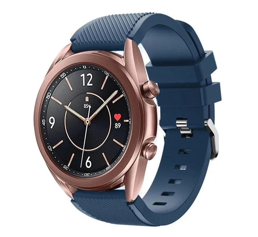 Twill Silicone Strap, dark blue, on a watch, 3/4 front view