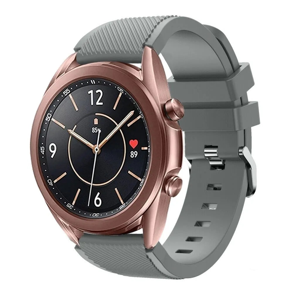 Twill Silicone Strap, grey, on a watch, 3/4 front view