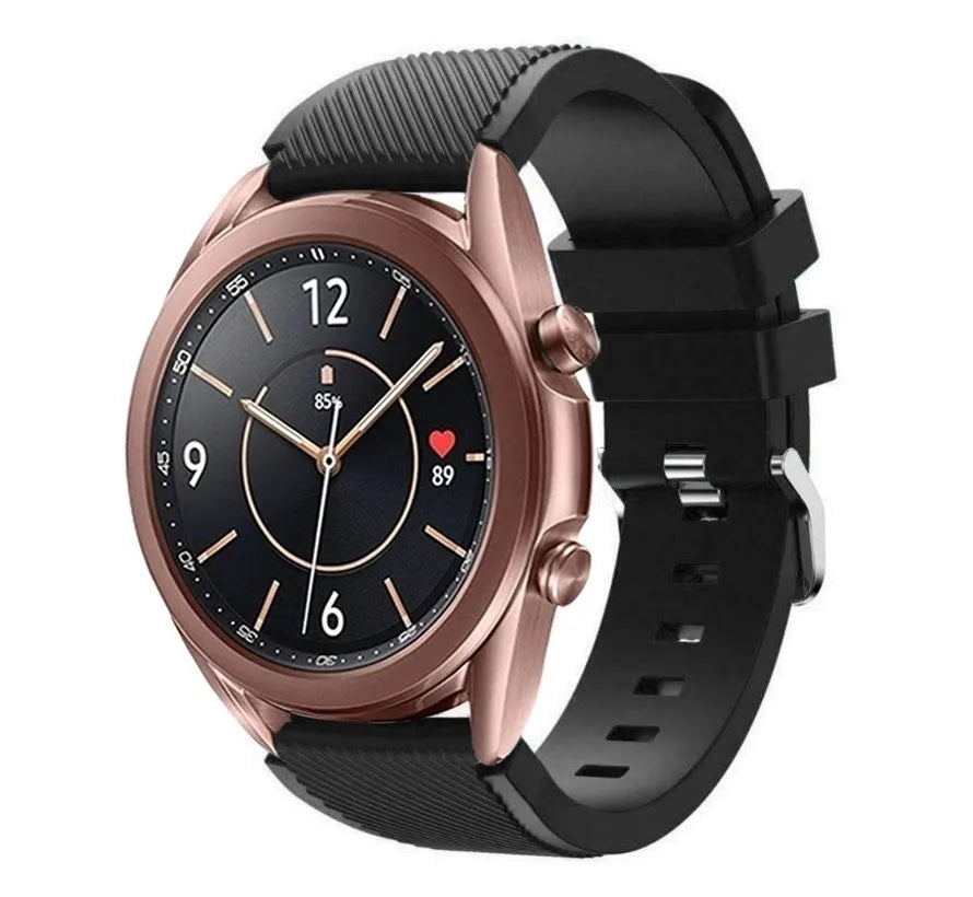 Twill Silicone Strap, black, on a watch, 3/4 front view