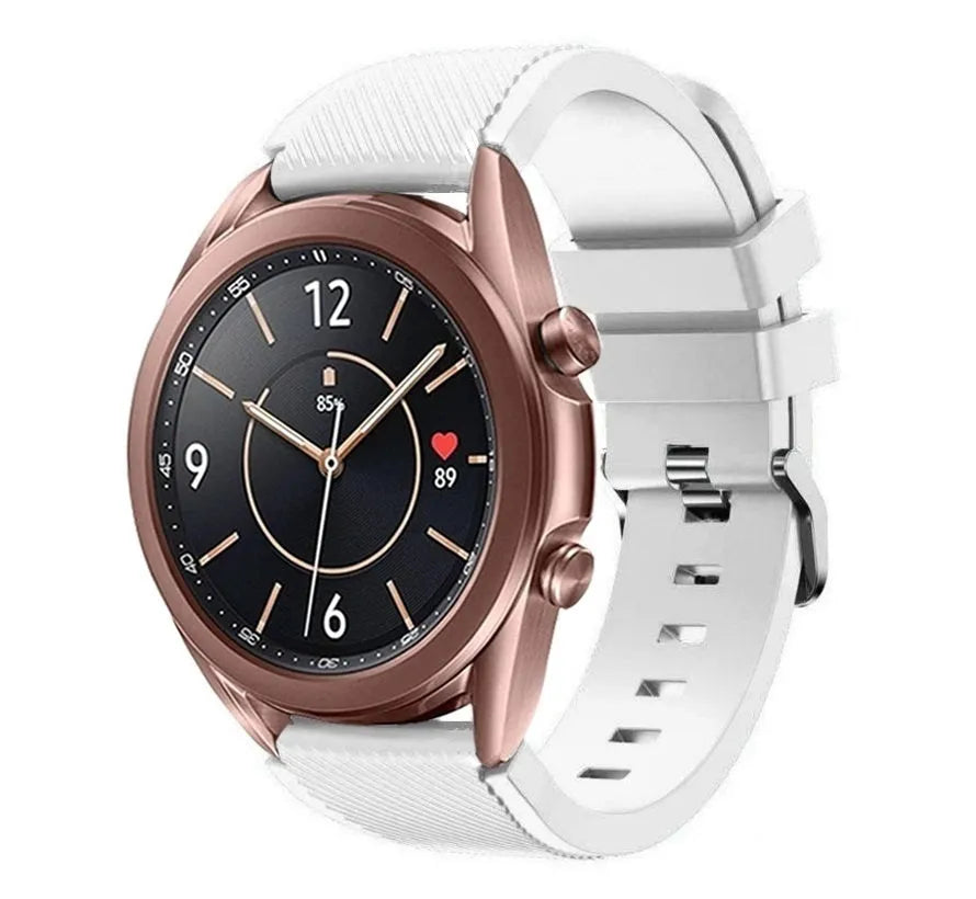 Twill Silicone Strap, white, on a watch, 3/4 front view