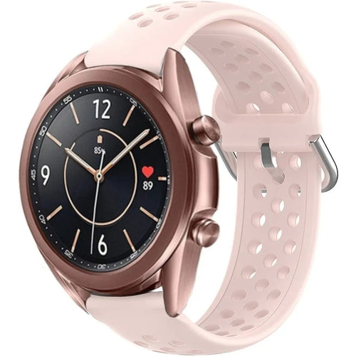 Breathable Silicone Strap, pink, on a watch, 3/4 front view
