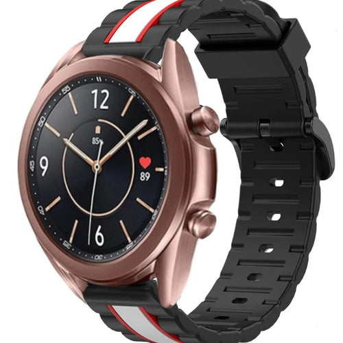 Silicone Special Edition Strap, black/white, on a watch, 3/4 front view
