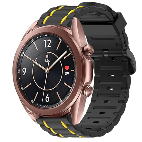 Silicone Strap 'Tough', black/yellow, on a watch, 3/4 front view