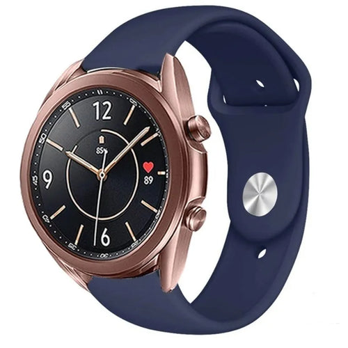 Silicone Sport Strap, dark blue, on a watch, 3/4 front view