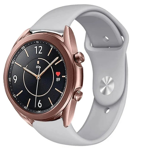 Silicone Sport Strap, grey, on a watch, 3/4 front view