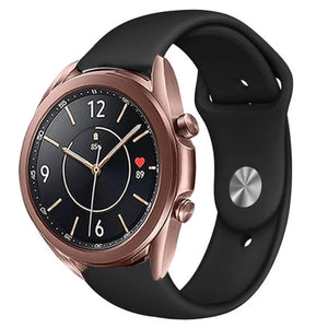 Silicone Sport Strap, black, on a watch, 3/4 front view