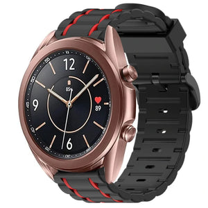 Silicone Strap 'Tough', black/red, on a watch, 3/4 front view