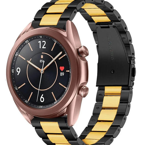 Steel Strap, black/gold, on a watch, 3/4 front view