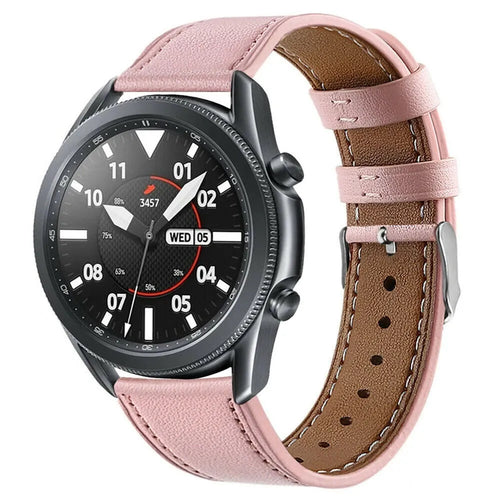 Modern Leather Strap, pink, on a watch, 3/4 front view