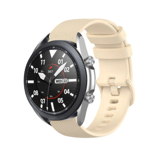 Premium Silicone Strap, beige, on a watch, 3/4 front view