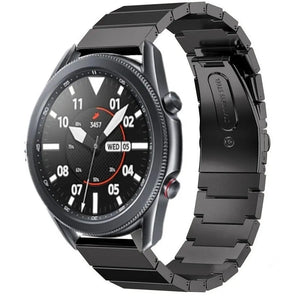 Premium Metal Strap, black, on a watch, 3/4 front view