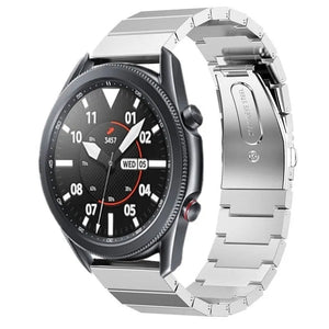 Premium Metal Strap, silver, on a watch, 3/4 front view