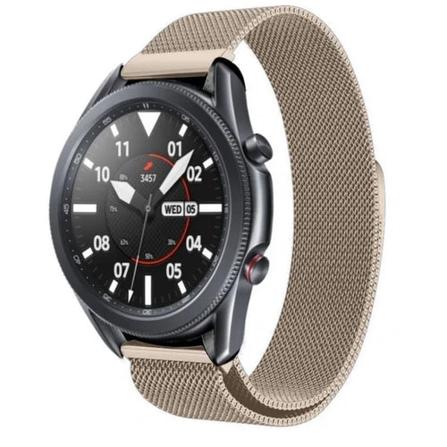 Milanese Strap, champagne, on a watch, 3/4 front view