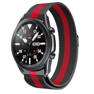 Milanese Strap, black/red, on a watch, 3/4 front view