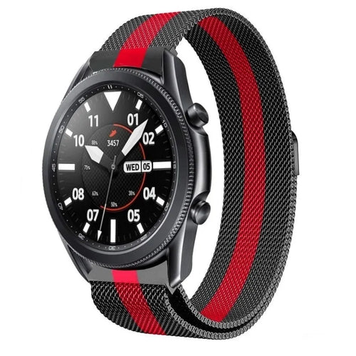 Milanese Strap, black/red, on a watch, 3/4 front view