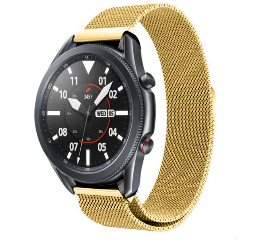 Milanese Strap, gold, on a watch, 3/4 front view