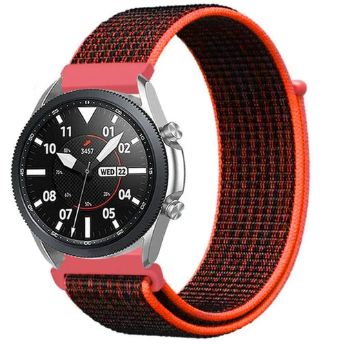 Nylon Strap, black/orange, on a watch, 3/4 front view