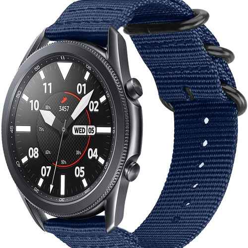 Nylon Buckle Strap, blue, on a watch, 3/4 front view