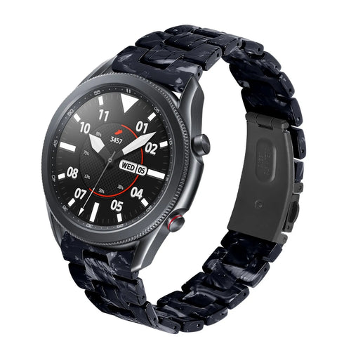 Metal Resin Strap, black/white, on a watch, 3/4 front view