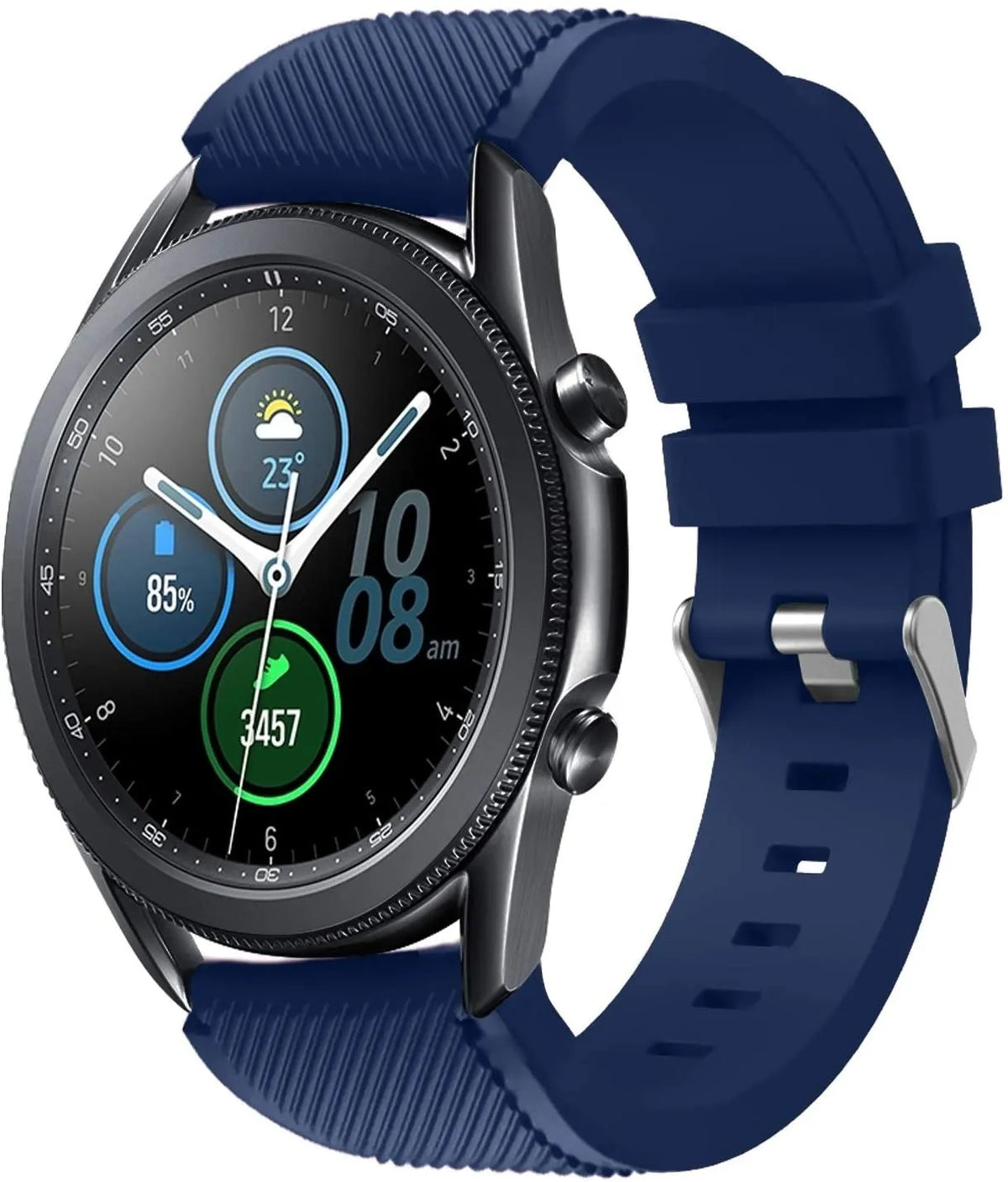 Twill Silicone Strap, dark blue, on a watch, 3/4 front view