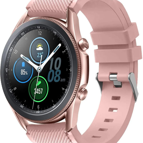 Twill Silicone Strap, pink, on a watch, 3/4 front view