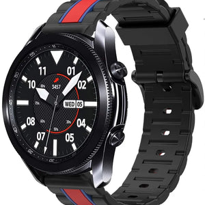 Silicone Special Edition Strap, black/red, on a watch, 3/4 front view