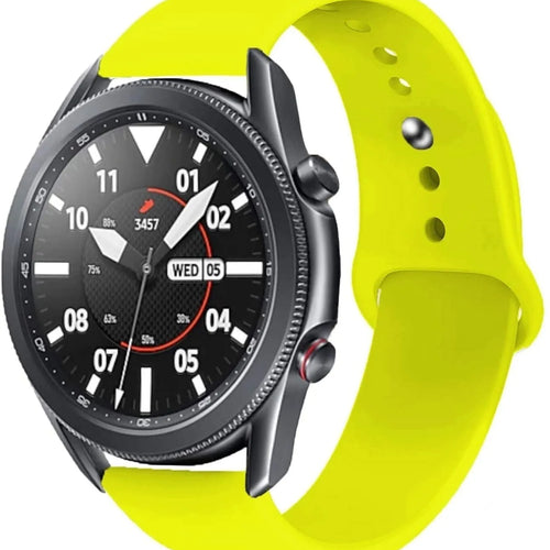 Silicone Sport Strap, yellow, on a watch, 3/4 front view