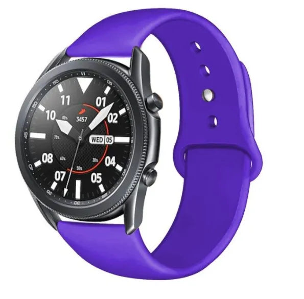 Silicone Sport Strap, purple, on a watch, 3/4 front view