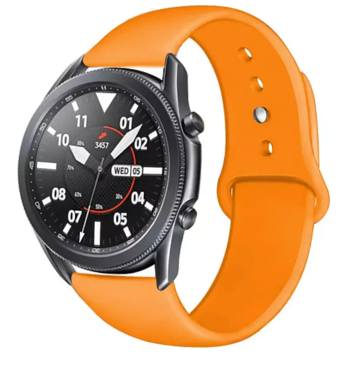 Silicone Sport Strap, orange, on a watch, 3/4 front view