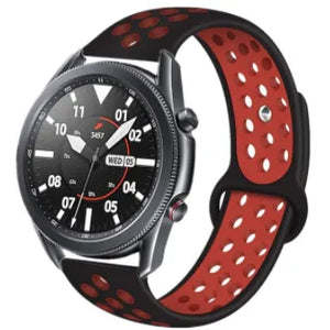 Silicone Sport Strap, black/red, on a watch, 3/4 front view