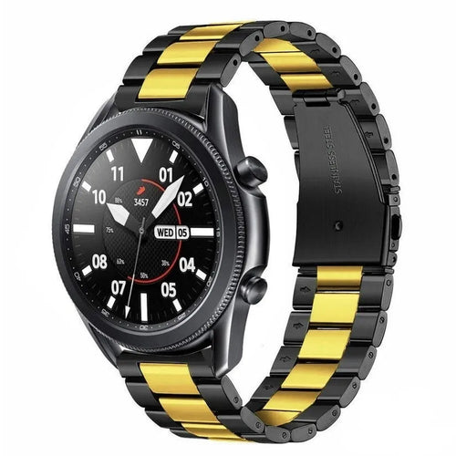 Steel Strap, black/gold, on a watch, 3/4 front view