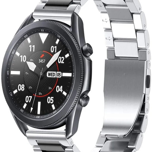 Steel Strap, silver/black, on a watch, 3/4 front view