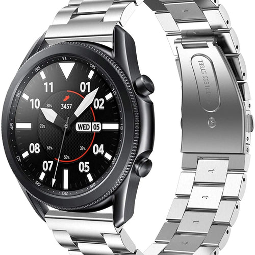 Steel Strap, silver, on a watch, 3/4 front view