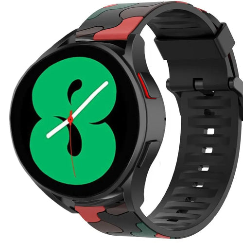 Silicone Camo Strap, red, on a watch, 3/4 front view