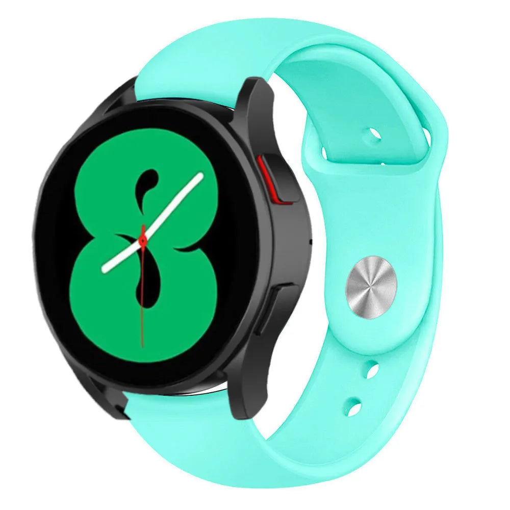 Silicone Sport Strap, aqua, on a watch, 3/4 front view