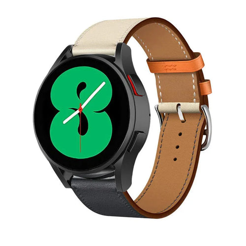 Leather Strap 'Duo', dark blue, on a watch, 3/4 front view