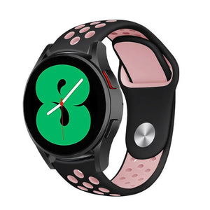 Silicone Sport Strap, black/pink, on a watch, 3/4 front view