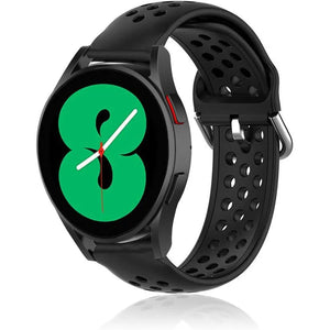 Breathable Silicone Strap, black, on a watch, 3/4 front view